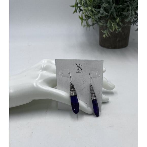 YS gems Purple Copper Turquoise Sterling Silver Teardrop Wrapped artisan Earring - Picture 6 of 10